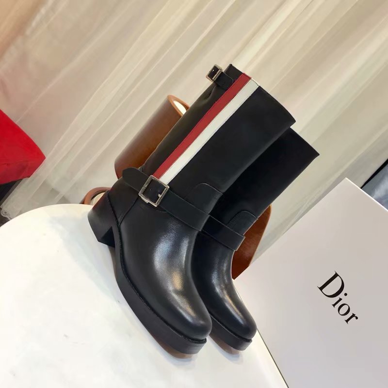 クリスチャンディオール 26-Dior606　2018年秋冬最新作 ブーツ ローヒール レディースシューズ 黒 通学 通勤靴