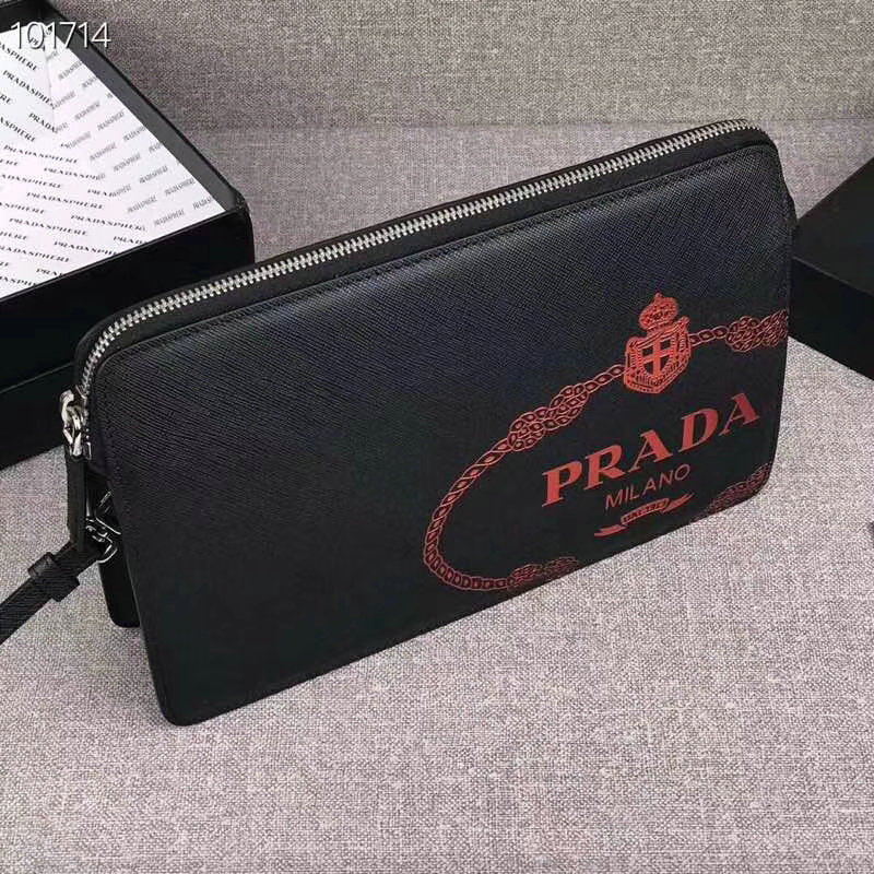 プラダ 182-PD2VF056P　2018年最新作 ジッピーウォレット 手持ちかばん クラッチバッグ カードポケット付き カーフレザー 黒