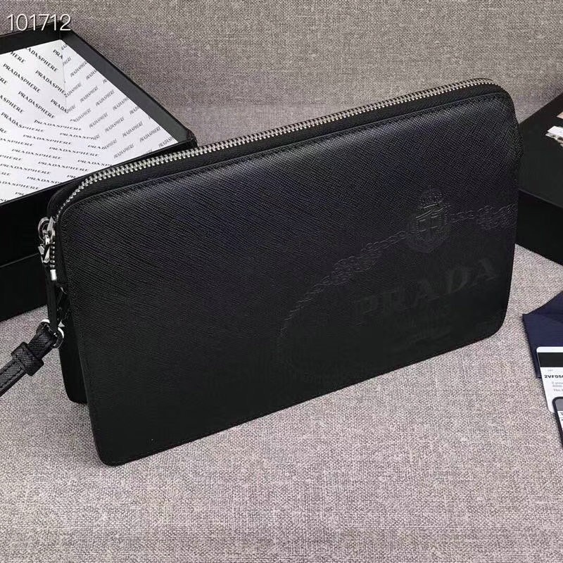 プラダ 182-PD2VF056Q　2018年最新作 ジッピーウォレット 手持ちかばん クラッチバッグ カードポケット付き カーフレザー 黒