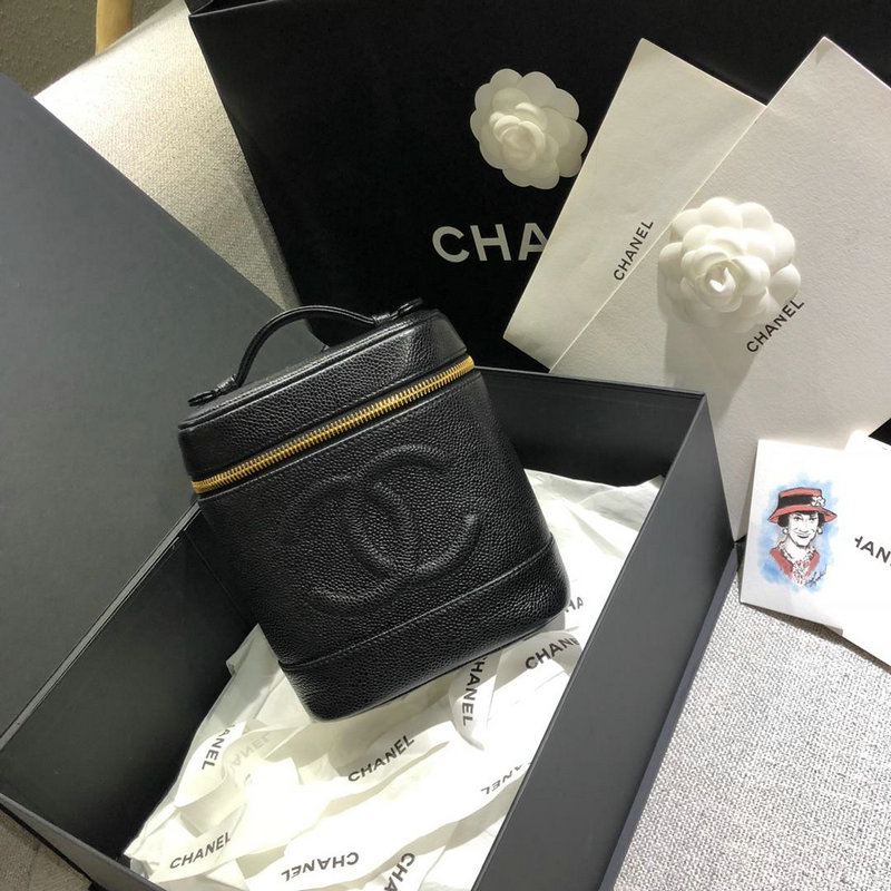 シャネル CHANEL BXN-CH0703 2019年最新入荷 ヴァニティー ケース 化粧箱 ハンドバッグ キャビアスキン 黒