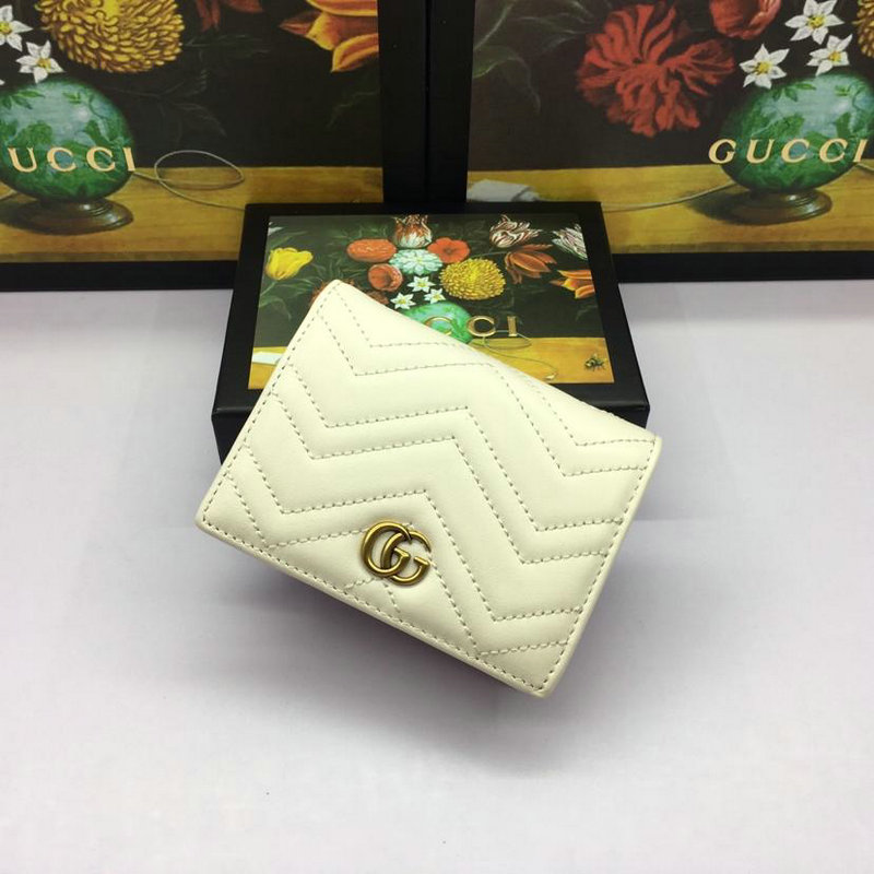 グッチ GUCCI 057-GG466492B 2019年夏最新作 GGマーモント カードケース 二つ折り短財布 コインポケット付き 札入れ付き レザー 白