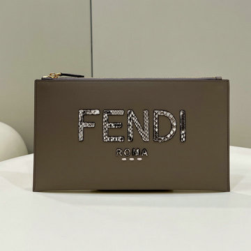フェンディ FENDI 168-FD8508S 2023年最新入荷 フラット スリム クラッチ 手持ちかばん ストラップ付き ポーチ レディースかばん ブラウンレザー
