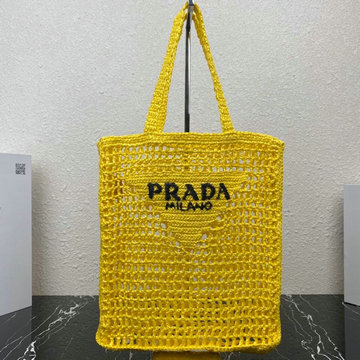 商品名称：プラダ PRADA 025-PD1BG393YL 2023年最新入荷 ラフィア トートバッグ トップハンドルバッグ ハンドバッグ レディースかばん 内張りなし ラフィアハンドル