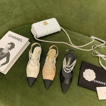 シャネル CHANEL 26-CHJ24009 2024年最新入荷 スリングバック サンダル ウィメンズ パンプス フラットシューズ パール レディースシューズ カジュアルシューズ 靴