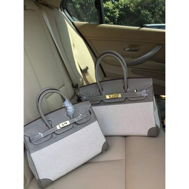 063-BK2530-3 エルメス2015年バーキンハンドバッグ　トリヨン＋布