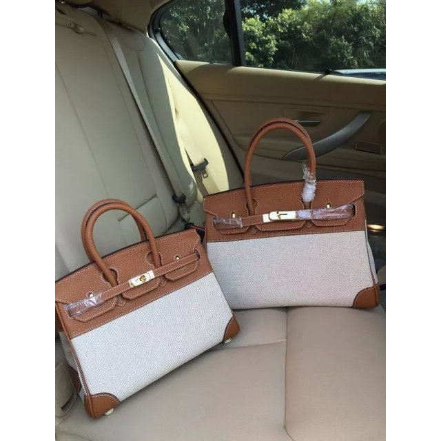 063-BK2530-5 エルメス2015年バーキンハンドバッグ　トリヨン＋布