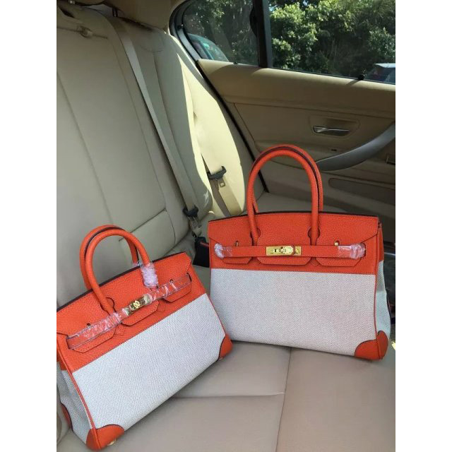 063-BK2530-6 エルメス2015年バーキンハンドバッグ　トリヨン＋布