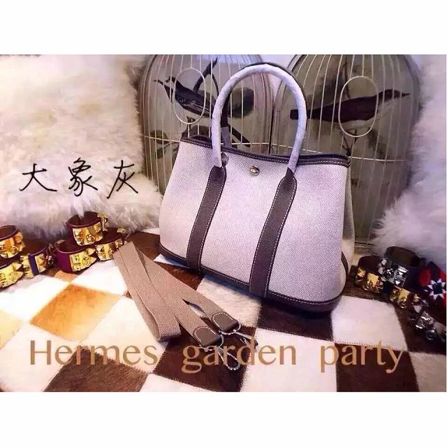 エルメス　063-HE617DXH 2016年再入荷ガーデンパーティトートバッグ　布＋レザー