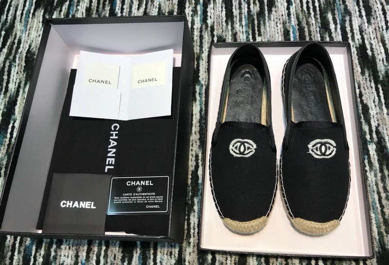シャネル CHANEL 26-CH7918 2018年秋冬最新作 フラットシューズ レディース 靴 エスパドリーユ シューズ ココマーク 黒 白