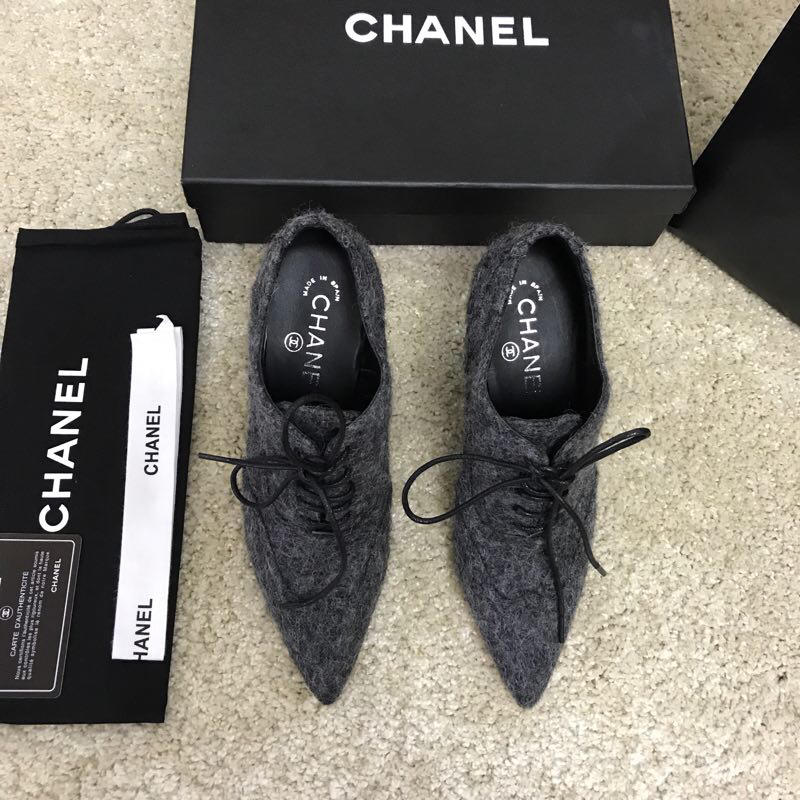 シャネル CHANEL 26-CH7321 2018年秋冬最新作 ハイヒールシューズ とんがりトウ アンクルブーツ レディース 靴 レザー レースアップ ダークグレー
