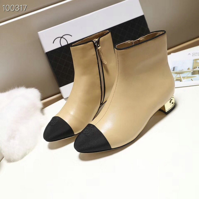シャネルCHANEL 26-CH0317　2018年秋冬最新作 ショートブーツ two-tone boots レザー レディースシューズ ローヒール 通勤 通学 カジュアルシューズ