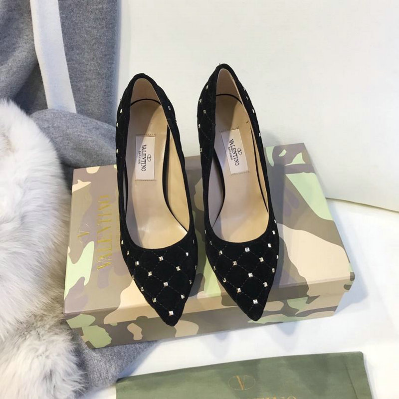 ヴァレンティノ Valentino 26-VT2415 2018年秋冬最新作 ロックスタッズ スパイク パンプス ハイヒールシューズ レディース 靴 スエード 黒
