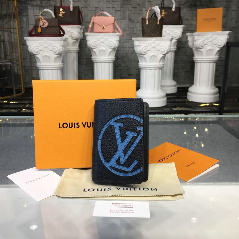 ルイヴィトン  LOUISVUITTON  057-M67764 2018年最新作 二つ折り短財布 カードケース カーフレザー 黒