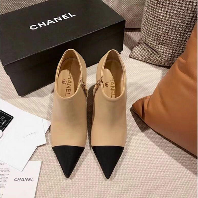 シャネル 26-CH1354 CHANEL 2018年秋冬最新作 アンクルブーツ レディース ハイヒールシューズ 通勤 カジュアルシューズ アウトドア レザー ファスナー付き 2色