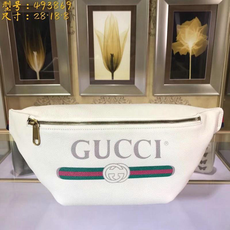 グッチGUCCI 057-GG493869B　2018年最新作 プリント レザー ベルトバッグ ウェストバッグ 白