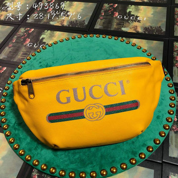 グッチGUCCI 057-GG493869Y　2018年最新作 プリント レザー ベルトバッグ ウェストバッグ イエロー