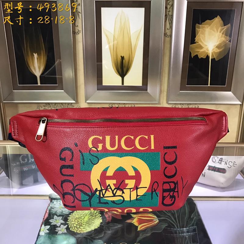 商品名称：グッチGUCCI 057-GG493869YR　2018年最新作 プリント レザー ベルトバッグ ウェストバッグ レッド