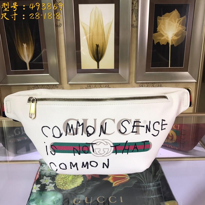 グッチGUCCI 057-GG493869YB　2018年最新作 プリント レザー ベルトバッグ ウェストバッグ 白