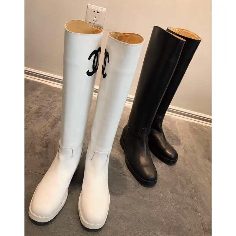 シャネル CHANEL 26-CH6291 2018年秋冬最新作 ロングブーツ レディースシューズ 通勤 カジュアル レザー 黒 白 2色