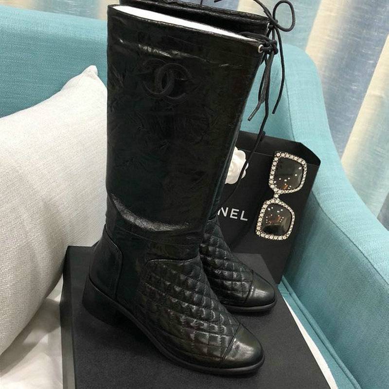 シャネル CHANEL 26-CH6286 2018年秋冬最新作 ミドルブーツ レディース ローヒールシューズ 通勤 カジュアル レザー 黒 白 2色