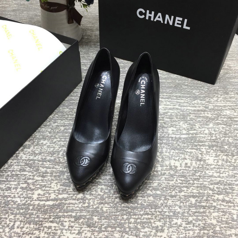 シャネル CHANEL 26-CH6280 2018年秋冬最新作 ハイヒールシューズ ピンヒール レディースシューズ 通勤靴 サラリーマン ラムスキン 黒 白 2色