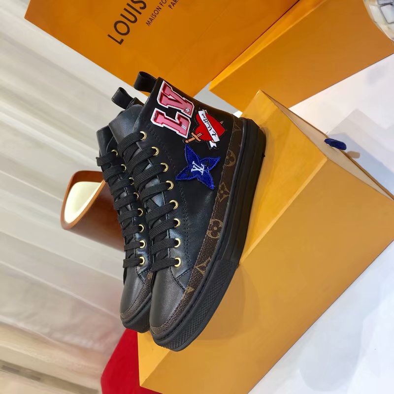 ルイヴィトン 26-LV891　2018年最新作 ハイカット スニーカー レディース カジュアルシューズ 通学 通勤 レースアップ スポーツシューズ レザー
