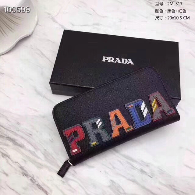 プラダ 182-PD2ML317DC　2018年最新作 ラウンドファスナー長財布 ジッピーウォレット カーフレザー 黒