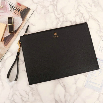 グッチ GUCCI  057-GG523684KH 2019年最新入荷 トラ 手持ちかばん クラッチバッグ レザー ポーチ メンズ 黒