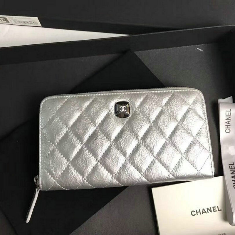 シャネル CHANEL CC-CH50071 2019年最新入荷 ジッピーウォレット ラウンドファスナー長財布 レザー シルバー