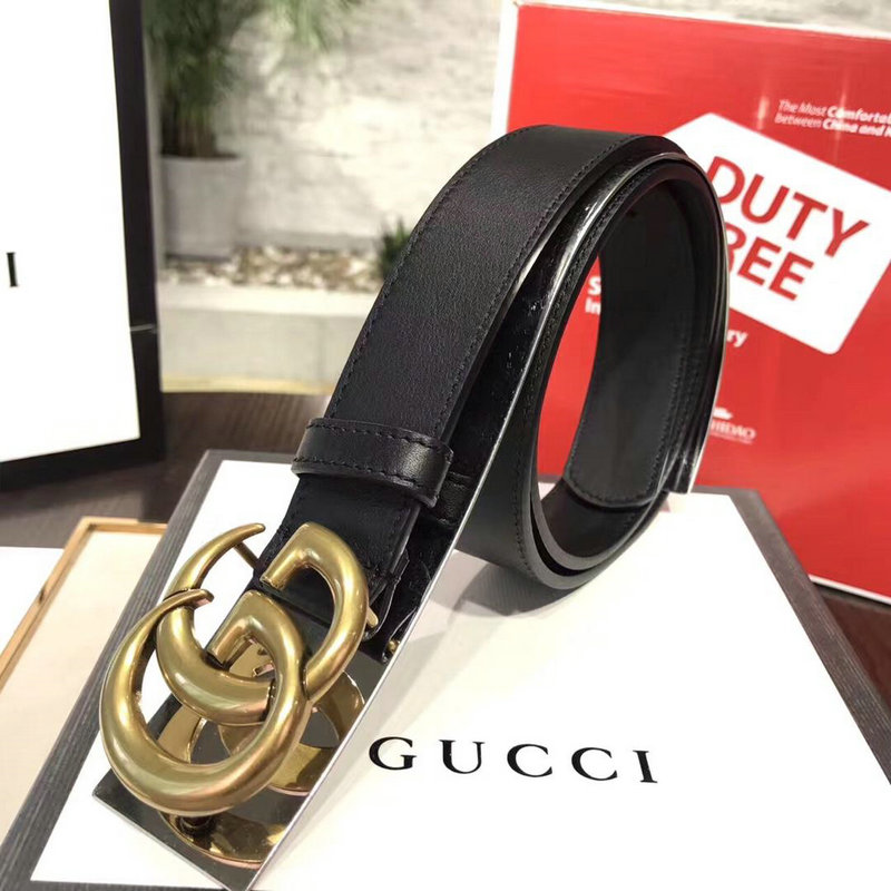 グッチ GUCCI  99-GG114964 2019年最新入荷 レザー ベルト ダブルG バックル カーフスキン 黒 男女兼用