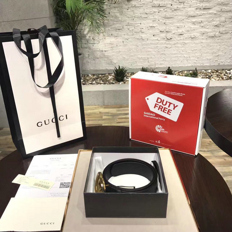 グッチ GUCCI  99-GG223891 2019年最新入荷 レザー ベルト ダブルG バックル カーフスキン 黒 男女兼用
