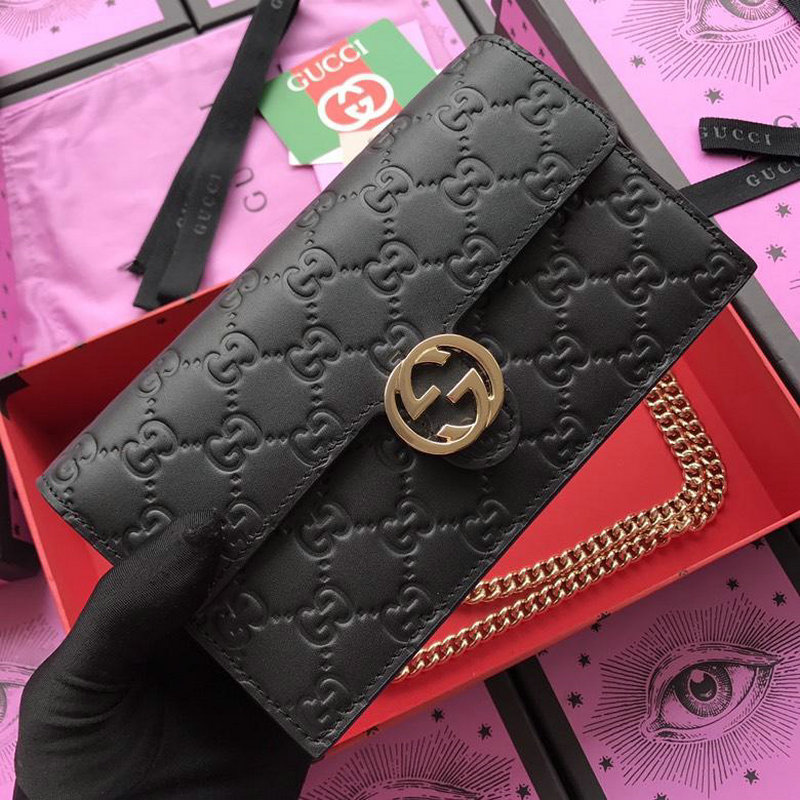 グッチ GUCCI 99-GG409340 2019年最新入荷 GGマーモント チェーンウォレット 斜め掛け ショルダーバッグ レディースかばん カーフスキン 黒