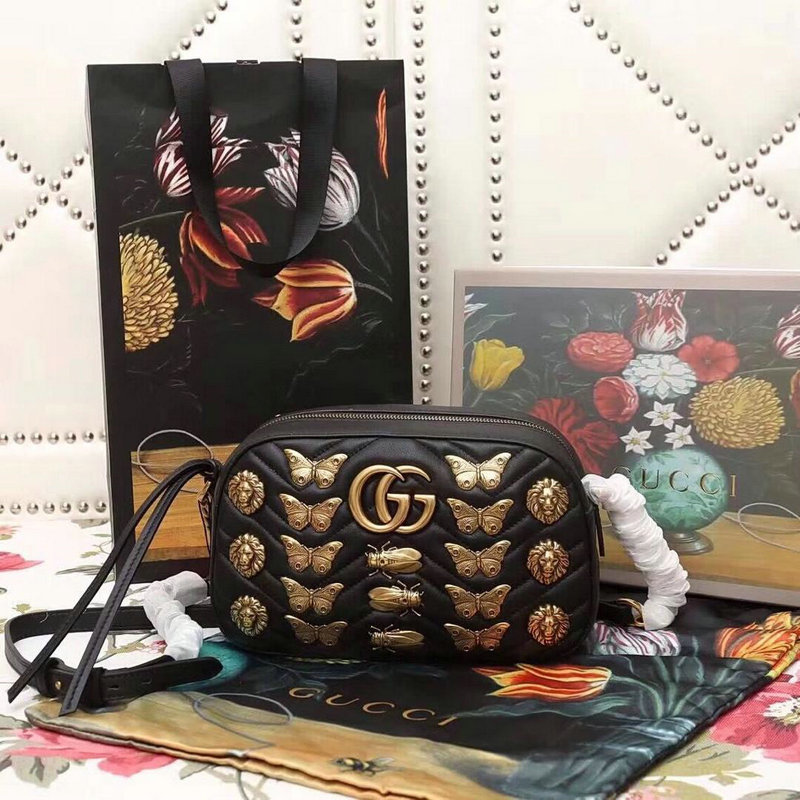 GUCCI 99-GG447632K グッチ 2019年最新入荷 GGマーモント クラッチバッグ ポーチ 手持ちかばん カーフスキン 黒