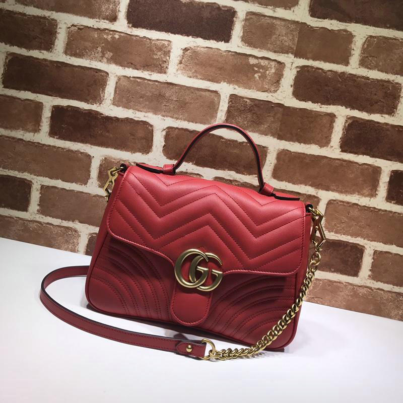 グッチ GUCCI 99-GG498110 2019年最新入荷 GGマーモント トップハンドバッグ トートバッグ 2way ショルダーバッグ レディース カーフスキン レッド