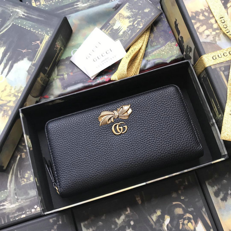 グッチ 99-GG524291 2019年最新入荷 バタフライ レザー ジップアラウンドウォレット ファスナー長財布 カーフスキン 黒