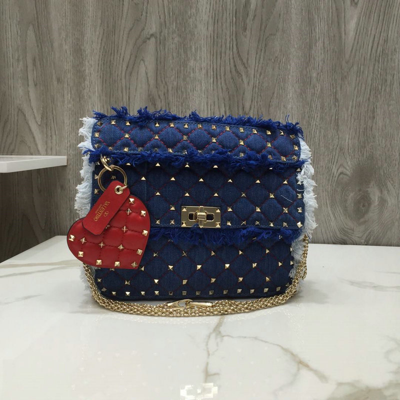 ヴァレンティノ Valentino 99-VL0122N 2019年最新入荷 ガラヴァーニ ロックスタッズ スパイク 斜め掛け ショルダーバッグ デニム レディース