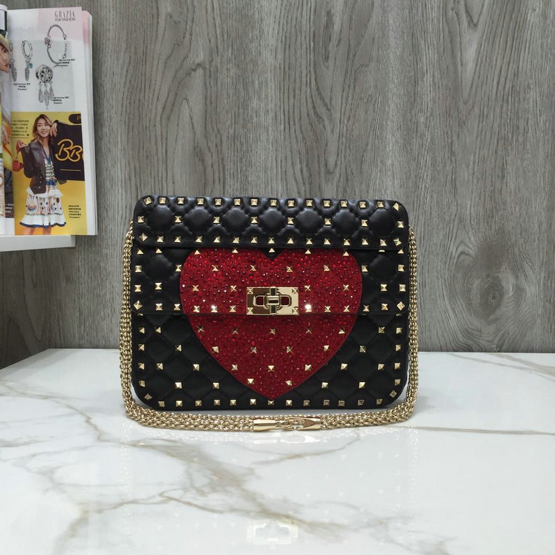 ヴァレンティノ Valentino 99-VL0122X 2019年最新入荷 ロックスタッズ スパイク ミディアム 斜め掛け ショルダーバッグ ハート レディース