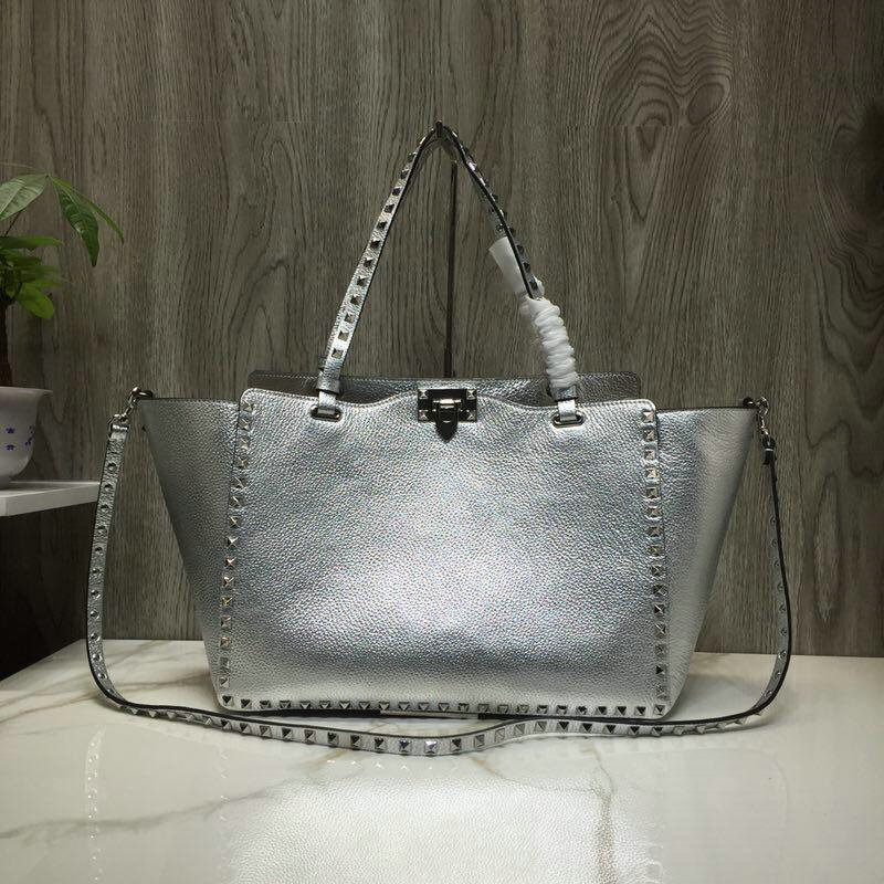 ヴァレンティノ Valentino 99-VL0973Y 2019年最新入荷 ロックスタッズ ハンドバッグ ショッピングバッグ カーフスキン レディース シルバー