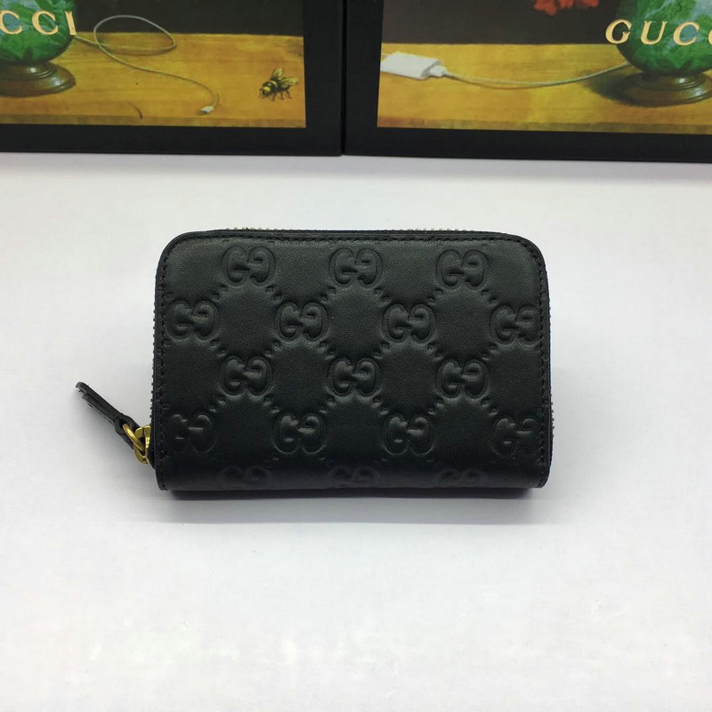 グッチ GUCCI 057-GG447939 2019年最新入荷 シグネチャー レザー カードケース ジップコインウォレット 小銭入れ カーフスキン 黒 プレゼント