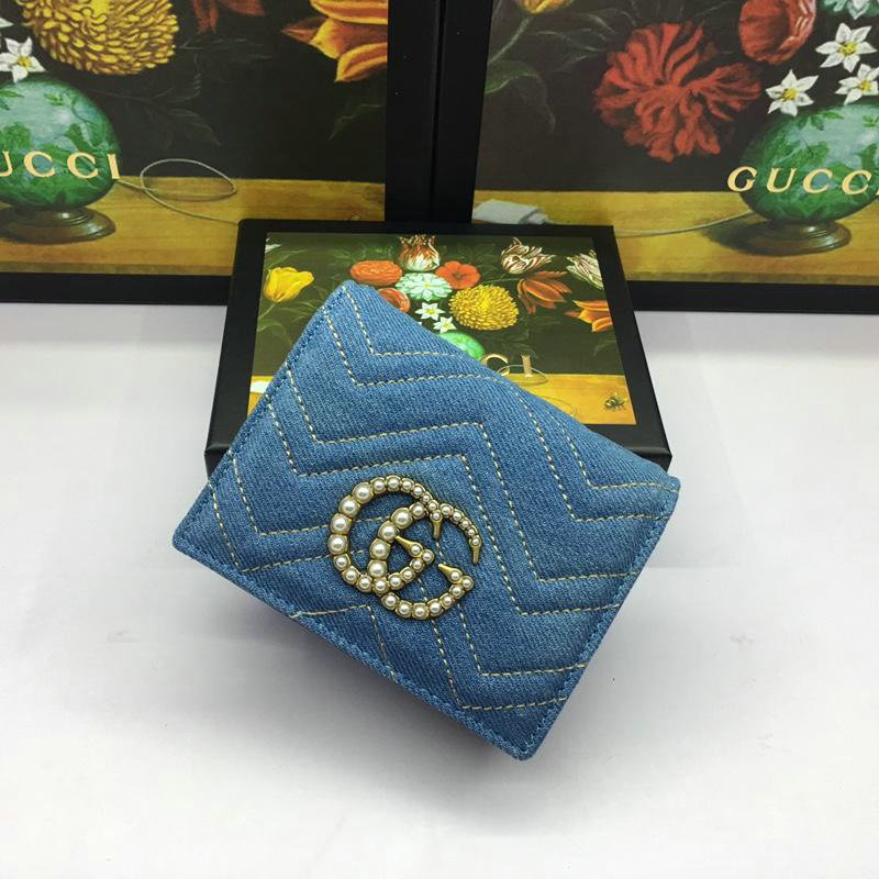 グッチ GUCCI 057-GG466492N 2019年最新入荷 プチ マーモント デニム カードケース 二つ折り短財布 コイン＆札入れ付き プレゼント ギフト