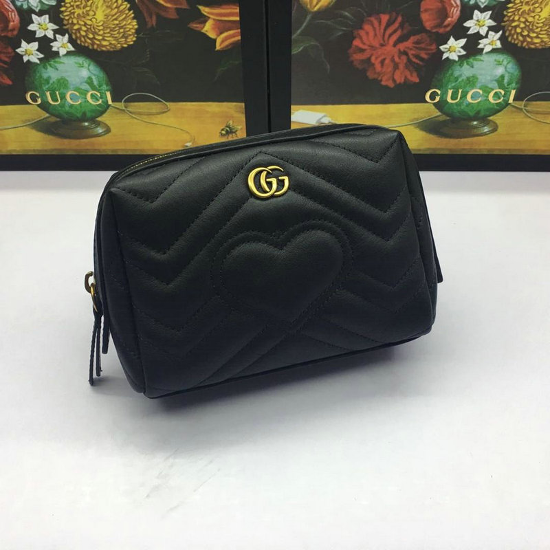 グッチ GUCCI 057-GG476165 2019年最新入荷 GG コスメティックケース ハート カーフスキン 化粧鞄 ポーチ 黒