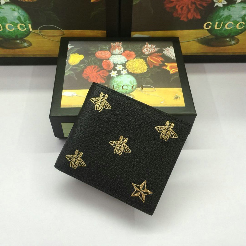 グッチ GUCCI 057-GG495055 2019年最新入荷 二つ折り短財布 カードポケット付き 札入れ ウォレット ハチプリント スター 黒