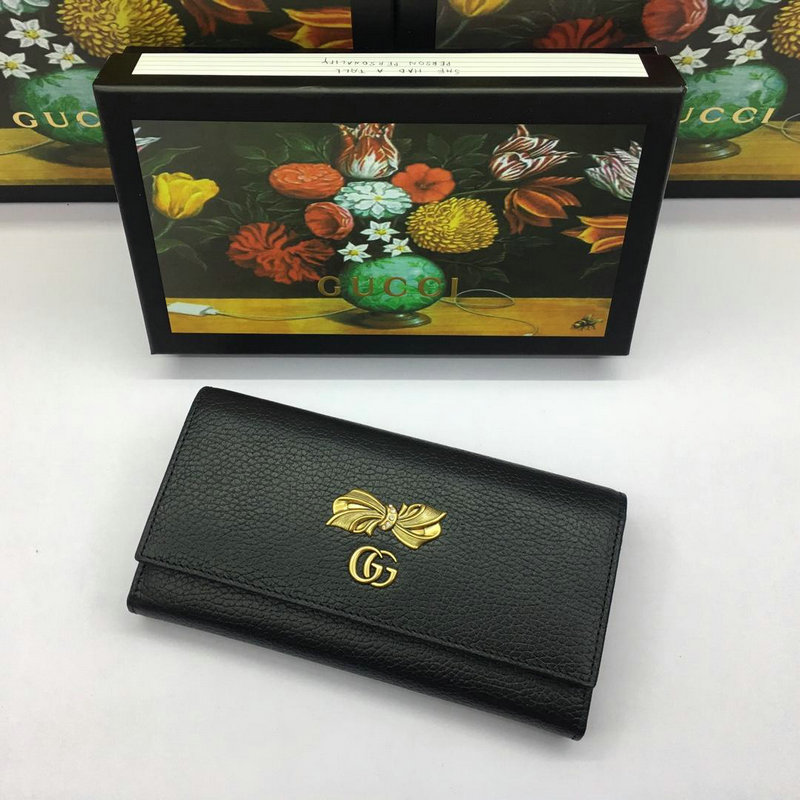 グッチ GUCCI 057-GG524286C 2019年最新入荷 ボウ 二つ折り長財布 カーフスキン ロングウォレット 黒 プレゼント ギフト
