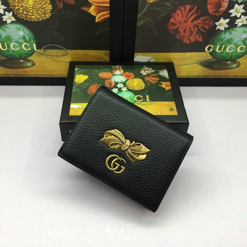 グッチ GUCCI  057-GG524286C 2019年最新入荷 ボウ レザー カードケース コイン 札入れ付き 短財布 黒