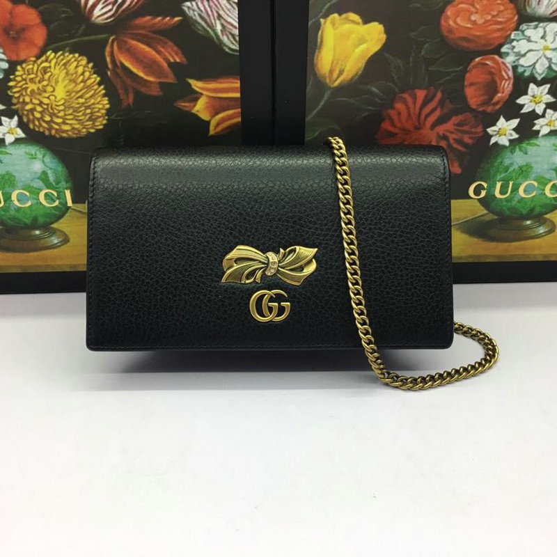 グッチ GUCCI 057-GG524293 2019年最新入荷 ボウ レザー チェーンウォレット ショルダーバッグ カーフスキン 黒