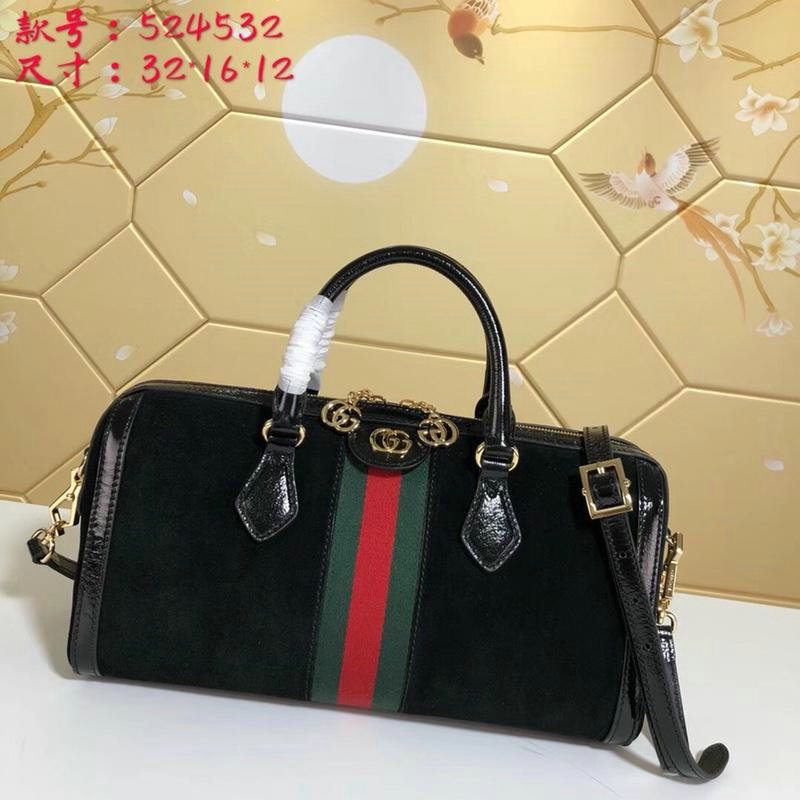 グッチ GUCCI  057-GG524532 2019年最新入荷 ミディアム トップハンドルバッグ 2way ショルダーバッグ スエード レディース 黒