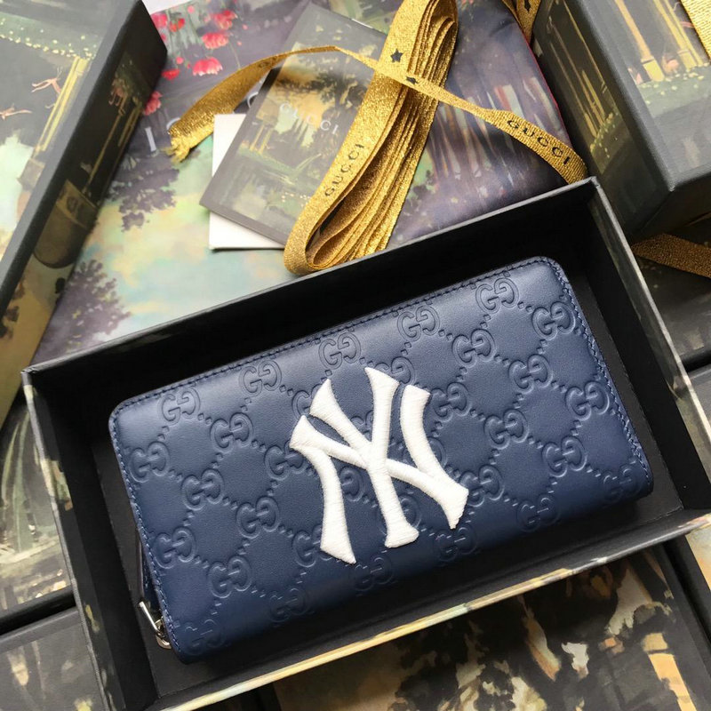 GUCCI グッチ 057-GG547791P 2019年最新入荷 ニューヨーク ヤンキー パッチ ジップ アラウンド ウォレット ファスナー長財布 カーフスキン