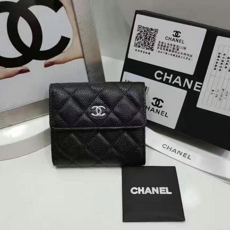 シャネル CHANEL CC-CH48980Q 2019年最新入荷 三つ折り短財布 小銭入れ コインケース カードケース キャビアスキン 黒