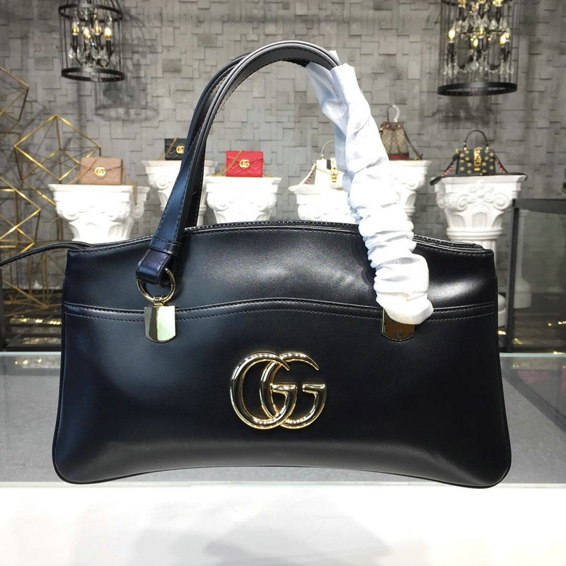 グッチ GUCCI 057-GG550130 2019年最新入荷 アリー ラージ トップハンドルバッグ トートバッグ カーフスキン 黒