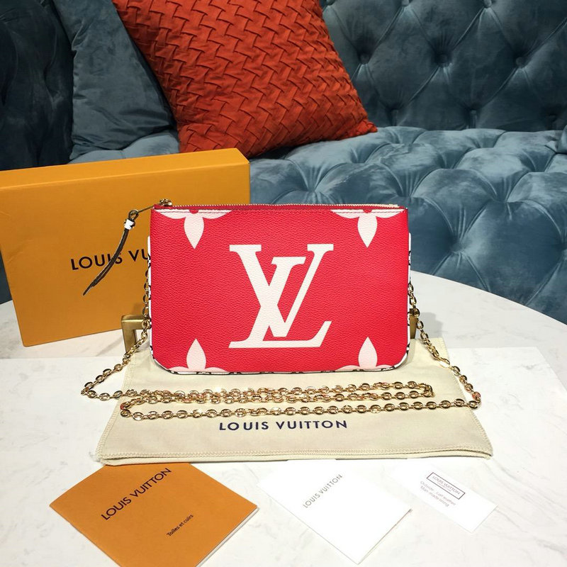 ルイヴィトン LOUISVUITTON 057-M67561 2019年最新入荷 ポシェット ドゥーブル ジップ チェーンウォレット ポーチ モノグラム ルージュ